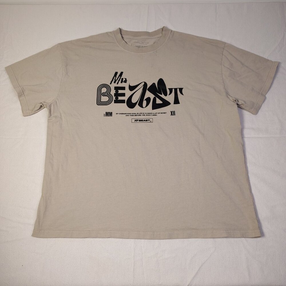 Mr‎ Beast Graphic T-Shirt Mens Size XL Beige Black Short Sleeve Official Merch